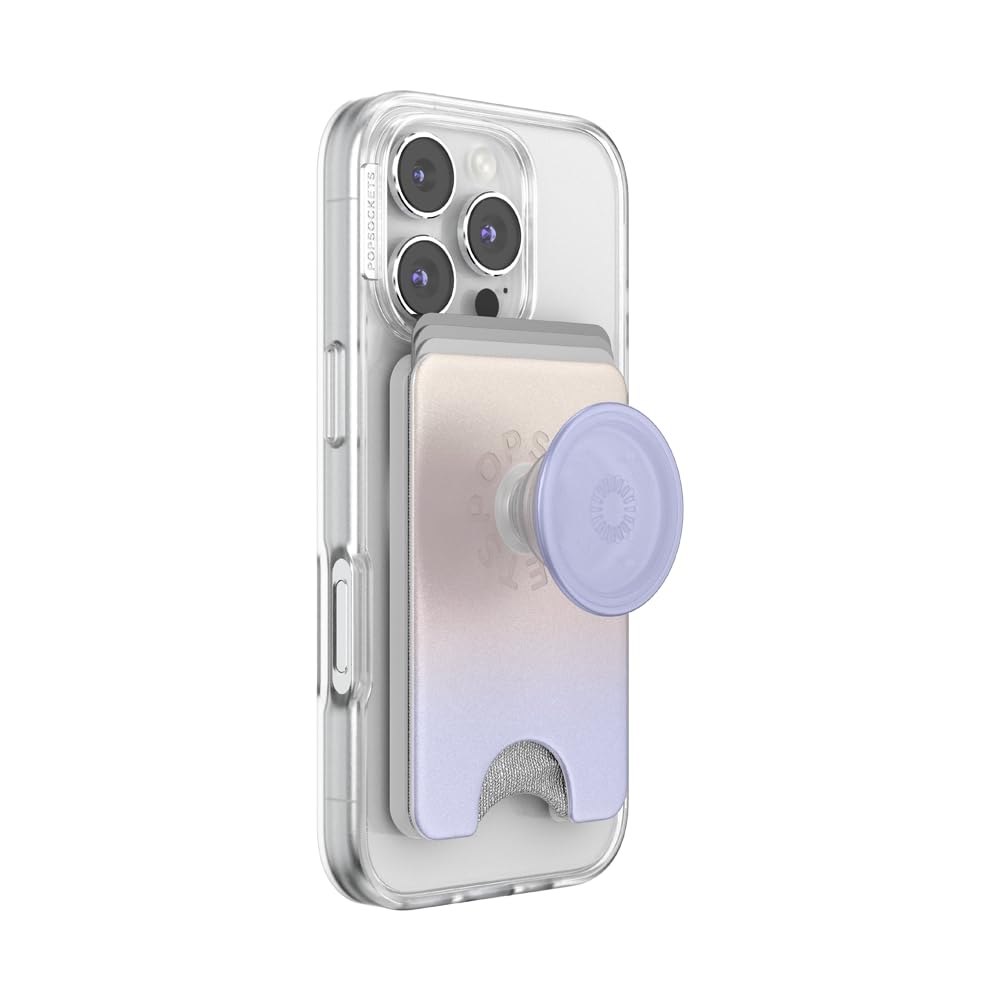 PopSockets Phone Wallet for MagSafe, Phone Card Holder with Grip, Cute - Metallic Morning Haze