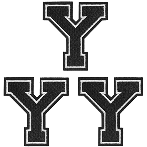 TACVEL 3 Pieces Iron on Letter Patch, Full Embroidery Letter Patch, Iron Alphabet Letter A-Z Iron on Sew on Patches for Clothes, Dress, Hat, Socks, Jeans, DIY Accessories, 3.14inch (Black, Y)