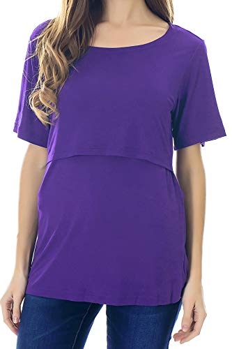 Smallshow 3 Pcs Maternity Nursing T-Shirt Nursing Tops Dim Grey-Indigo-Green Large