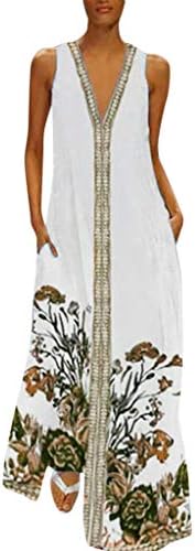 Women's Summer Boho Maxi Dress Casual Sleveeless Print Long Dress with Pocket Loose Party Dress Sales 2019