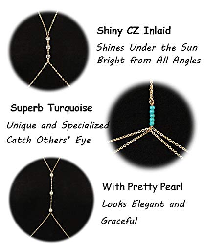 Vegolita 12Pcs Body Chains for Women Beach Bikini Waist Belly Chain Jewelry Necklace Gold Tone