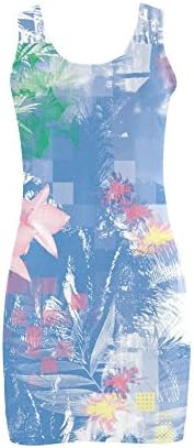 Abbie Miller Hawaiian Hibiscus Flower Women Summer Sleeveless Dress Casual Tank Vest Dresses Blue
