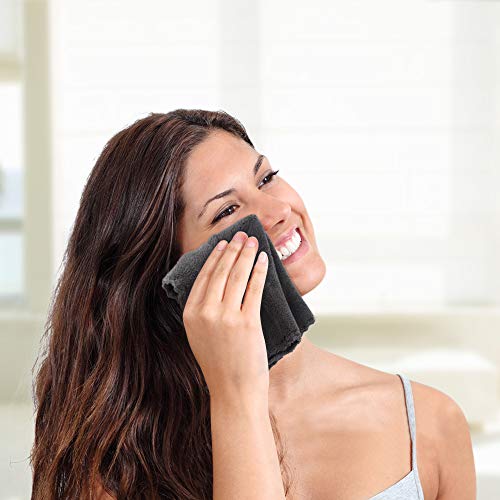 SUNLAND Microfiber Face Makeup Remover Cloth Reusable Facial Cleansing Towel Ultra Soft Face Washcloth 11inchx 11inch (12pack, dark grey)
