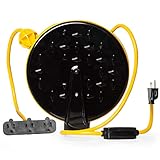 Retractable Extension Cord Reel with 3 Electrical Power Outlets - Multiple Gauges & Lengths to Choose From - Perfect for Hanging from Your Garage Ceiling (16/3 Gauge, 30ft Length - Yellow & Black)