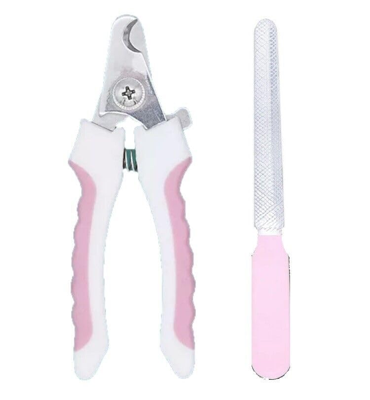 Q&K Pet Nail Clipper Cutter, Dog Cat Toe Paw Claw Scissors, Pet Grooming Nail File, Pink