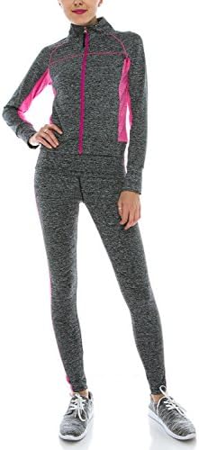 VERSCOS Women's Stretch 3 Pieces Compression Sets Jacket Tank Top Pant Leggings 65211 Small Fuchisa