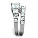 Couples Rings Set His Hers 3 Stone Type Stainless Steel Princess CZ Wedding Ring set Mens Matching Band