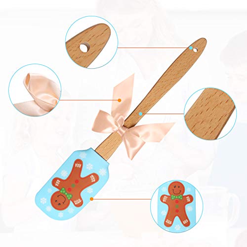 Christmas Spatulas Silicone Spatula Gift - Christmas Rubber Spatulas with Wooden Handle, Perfect for Christmas Gift, Baking (3 PCS) - Thumbnail 2