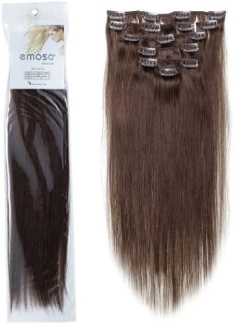 Emosa Clip in Hair Extensions 100% Real Human Hair 15" 18" 20" 22" Remy Straight Hair Double Weft Thick Full Head Set Top Grade 7A+ For Woman Beauty(#4 Medium Brown,18inch,70g