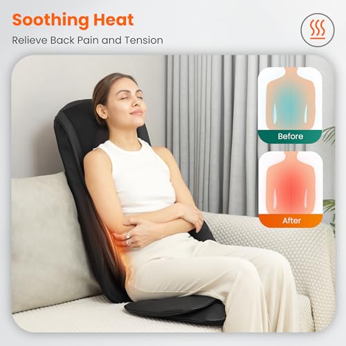 Snailax Improved Shiatsu Massage Seat Cushion with Heat, Massage Pad with Compression Kneading Vibration, Full Body Massager for Back, Neck, Shoulder, Back Massager, Gifts