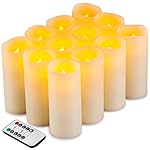 Flameless Candles Flickering LED Candles Set of 12 (D:2.2" X H:5") Ivory Real Wax Pillar Battery Opeated Candles with 10-key Remote and Cycling 24 Hours Timer
