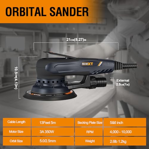 MAXXT 5mm Brushless Eccentric Sander | 350W EC Motor | 150mm & 125mm Dual Plate | 4000-10000rpm | Molded Case | With 20 Sanding Papers for Woodworking & Polishing