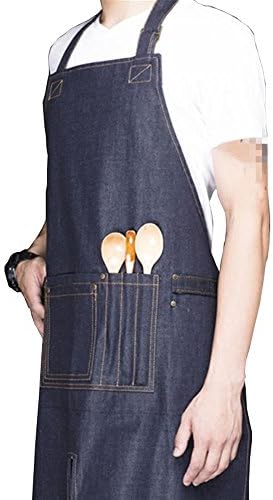 Phonyeer Black/Blue Denim Bib Apron Catering Cafe Diner Craft Workshop Florist Work Cloth (Blue)