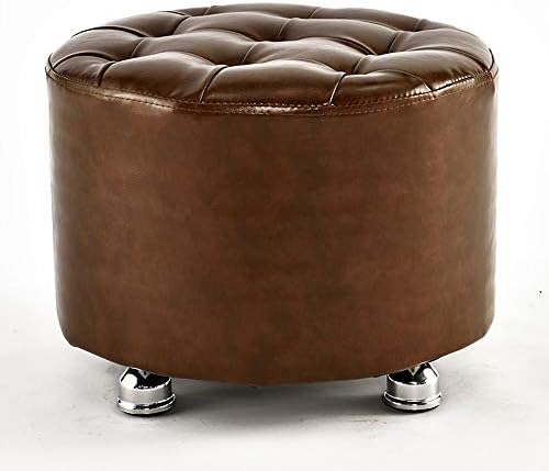 SYKONG Fashion Wood Leather Stools Creative Small Kids Chair Sofa Stool Round Household Solid Wood Modern Couch Soft And Strong Bench Wear Shoes Sitting Pier Dressing Short Ottoman (Color : Coffee)