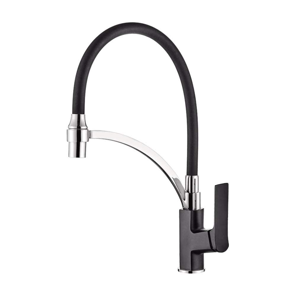 Ibergrif M14004-2 Rotatable Kitchen Tap, Silicone Hose Kitchen Sink Taps, with Shower Faucet, 2 Modes Spout, Black