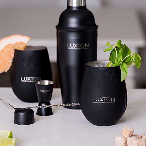 Luxton Home Ultimate Men's Gift Cocktail Shaker Set Matte Black - Plus 2 Cups & 4 Straws - Thumbnail 6