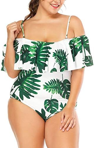 ASERTY Women's Plus Size Ruffle One Piece Swimsuits Printed Sling Off Shoulder Swimwear