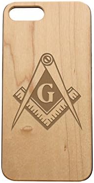 NDZ Performance Custom Wooden Phone Case For Apple iPhone 7 & iPhone 8 Plus Maple Wood Engraved: Masonic Mason Calipers G Logo