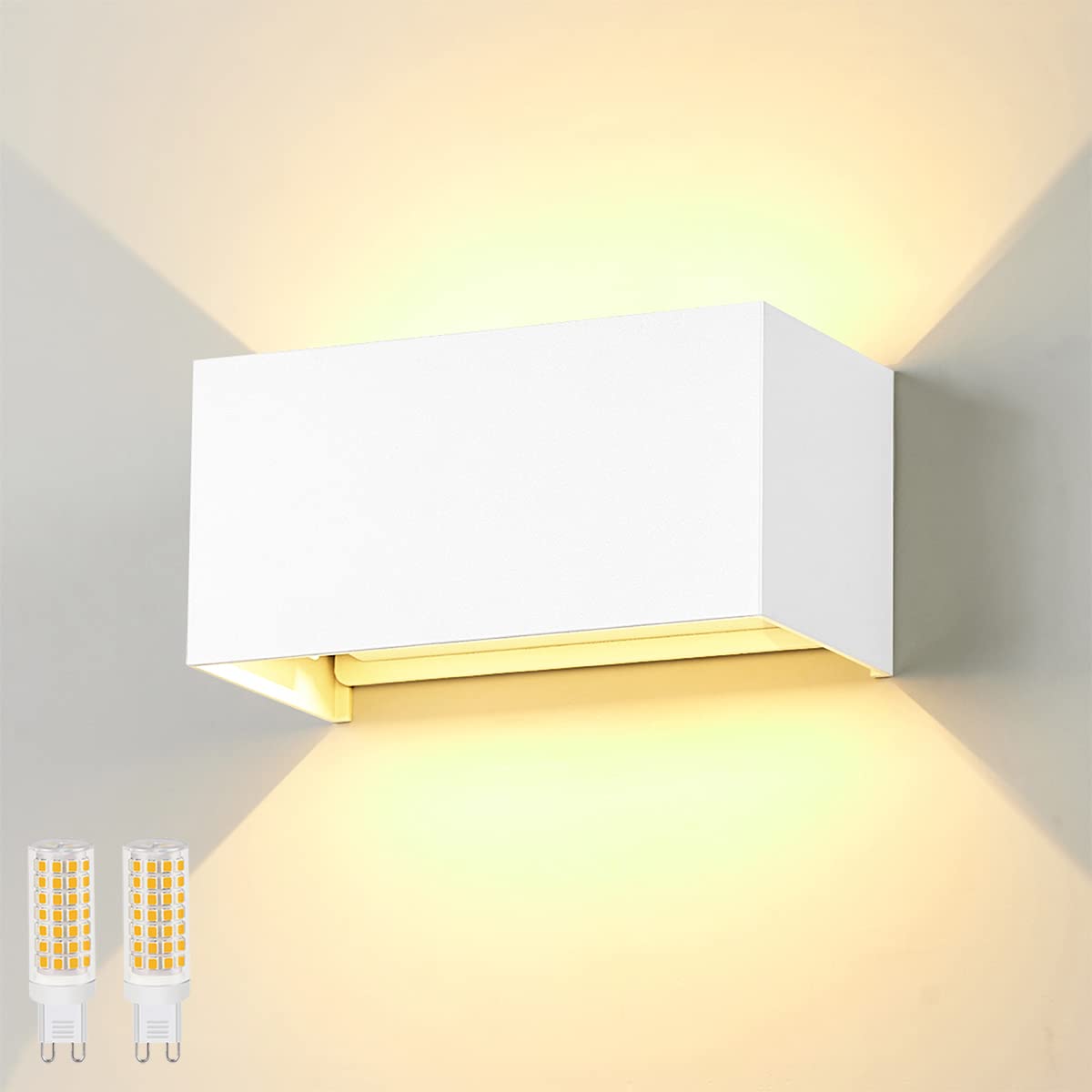 Dr.lazy 20W Outdoor/Indoor Wall Lights, IP65 Waterproof LED Wall Sconce, Outside Wall Lights with G9 Replaceable Bulb, Modern Aluminium Wall Lamp for Garden Hallway Bedroom (White/Warm White)