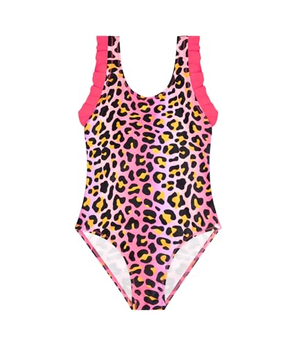 Power Flower Girls' Leopard Swimsuit with Ruffles and Bow on the Back Quick Dry for Beach Pool Holidays 2-10 Years