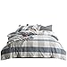 SUSYBAO Blue Checkered Duvet Cover Queen Size 100% Washed Cotton Plaid Duvet Cover Set 3 Pieces 1 Grid Duvet Cover with Zipper Ties 2 Pillow Cases Luxury Soft Blue Checkered Bedding Set Breathable