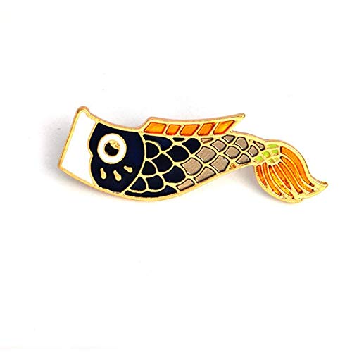 Autumn Water Japanese Koinobori Windsock Carp Wind Sock Flag Fish Brooches Pin Black Enamel Broche Badge Safe Lapel Pin for Boys
