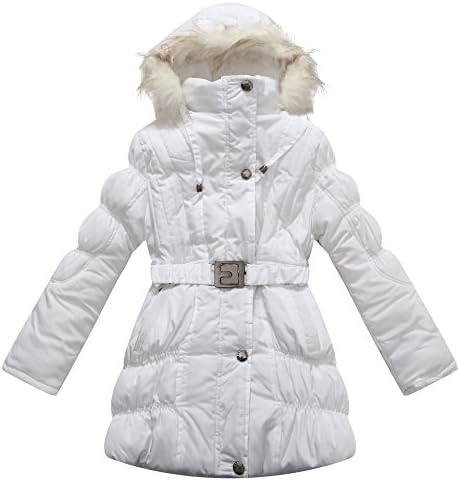 Richie House Big Girls' Padded Winter Jacket with Belt and Faux Fur Hood RH0784