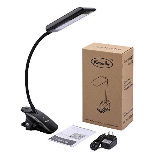 KEDSUM 7W Dimmable LED Desk Lamp, Flexible Gooseneck Clip on Light with 3-Level Dimmer, Touch-Sensitive Control Panel, Clamp Light for Desk, Bed Headboard and Computers (Black)
