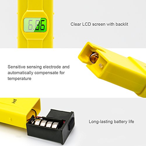 pH Meter, Sonkir Advanced Digital pH Tester for Water Quality Test, ATC Function, 0.01 Resolution Backlit LCD Display (Yellow)