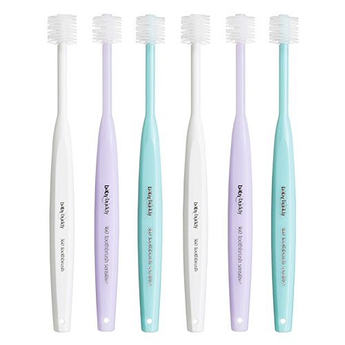 Baby Buddy's Sensitive Toothbrush with 360 degree bristles for Sensitive Teeth and Bleeding Gums of Expectant Mothers and Others- Innovative Quality, White-Lilac-Aqua, 6 Count Value Pack