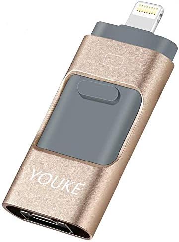 iPhone USB Flash Drive, 3 in 1 OTG Memory Stick USB 3.0 External Storage Expansion Adapter for iPhone, iPad, MacBook iOS Android Cell Phone PC（Gold 32G）