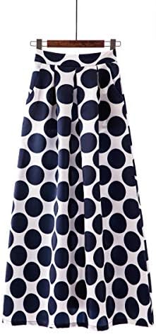 Women's Rose Floral Print Elastic High Waist Long Maxi Skirt with Pockets