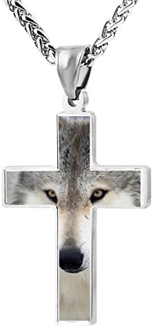 Wolf Spirit Animal Religious Prayer Jewelry Pendant Zinc Alloy Cross Necklace
