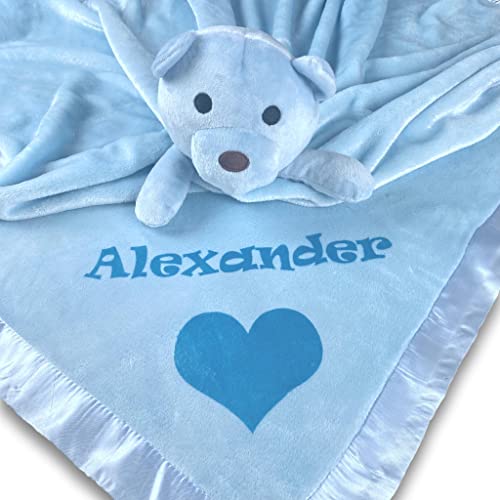 Custom Catch Personalized Teddy Bear Baby Blanket Gift for Boy Blue