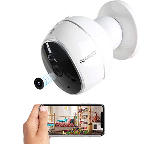 WiFi Camera, AKASO HD 100% Wire-Free 720P Rechargeable Surveillance Batteries Powered for Home Security with PIR Motion Detect, Two-Way Audio,Micro SD Card Storage,Night Vision,Phone View (Hawkeye 1)