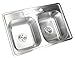 CozyBlock 33 x 22 x 9 Inch 50/50 Top-mount/Drop-in Stainless Steel Double Bowl Kitchen Sink with Strainer - 18 Gauge Stainless Steel-3 Faucet Hole