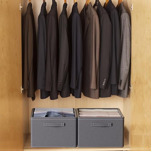 YOYIKKO 6 Pezzi Grandi Organizer per Armadio Vestiti 7 Scomparti, Cestelli Portaoggetti Impilabili, Contenitori per Vestiti Guardaroba per Maglioni, Magliette, Felpe Con Cappuccio (Grigio-178)
