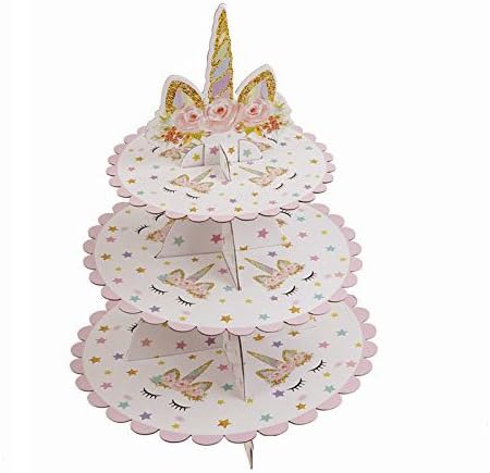 TableRe 1 Piece 3 Tier Unicorn Cardboard Cupcake Stand for Kids Birthday Party Baby Shower Decor