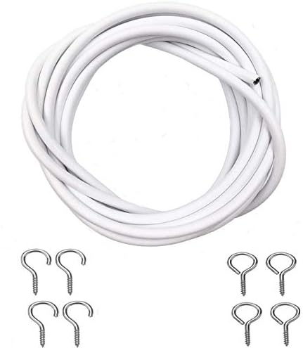iPEAK Curtain Wire Net Curtain Wire Cord Cable with Hooks and Eyes, White (3 Meter), 3 Metre