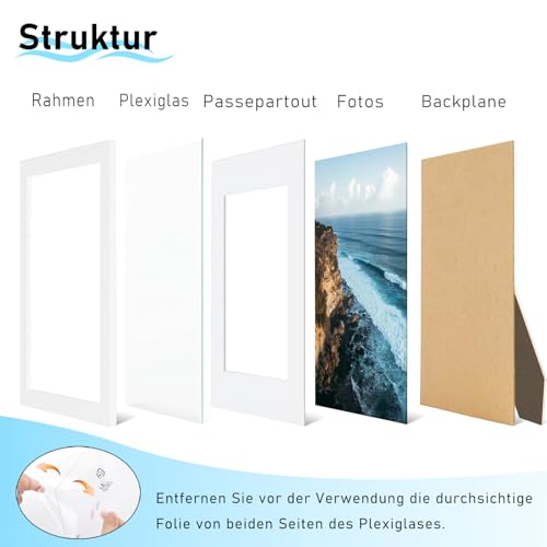 Histarzeda A4 Picture Frame - 21 x 29.7 cm, White DIN A4 Picture Frame with Acrylic Glass for Photo Gallery - Horizontal or Vertical Wall Mount Frame for Home, Office