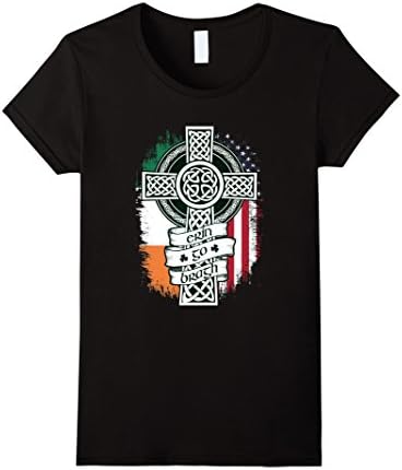 Women's Erin go Bragh, Ireland Forever Crucifix Flag Tshirt Small Black