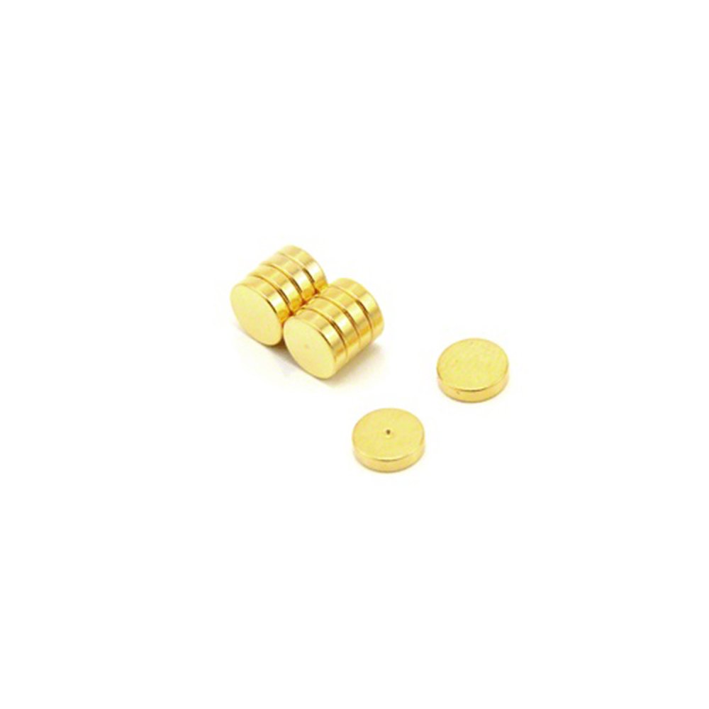 Gold Plated Magnet - Dimple On North Face - 6mm dia x 1.5mm thick - 0.44kg Pull - Pack of 100 — image 1