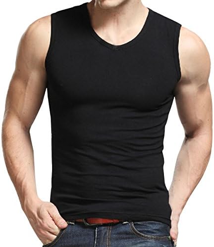 Pishon Men's Plain Tank Tops Sports Slim Fit Cotton Sleeveless Muscle Tee Shirts