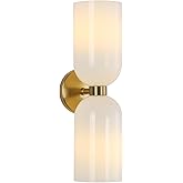 EFINEHOME Minimalist 2-Light Gold Wall Sconces with Cylinder Glass Shades- Mid Century Vanity Wall Double Lights Hardwired- M
