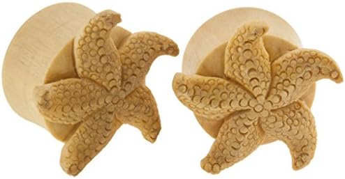 Pair of Crocodile Wood Double Flared Starfish Treasure Plugs: 7/16"