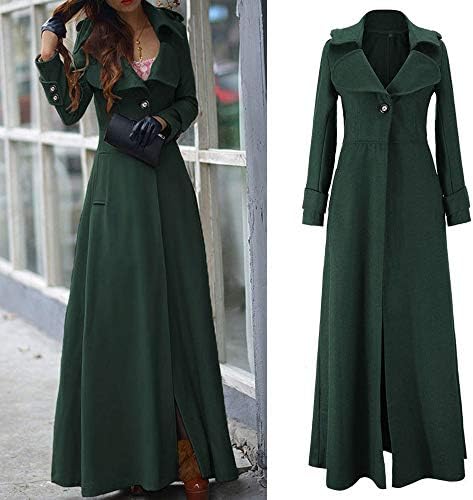 Orangeskycn Womens Lapel Wool Blend Slim Ankle-length Coat Trench Winter Fall Warm Coat Overcoat