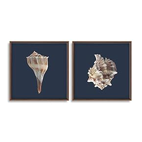 2 Piece Framed Canvas Wall Art for Living Room, Bedroom Conch Theme Canvas Prints for Home Decoration Ready to Hang - 16"x16"x2 Panels