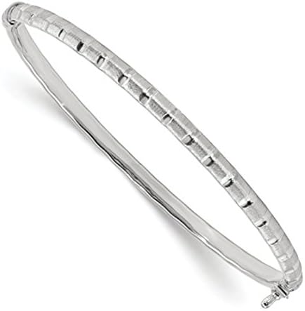 14k White Gold Polished Satin Fancy Italian Hinged Bangle Bracelet 7 Inch