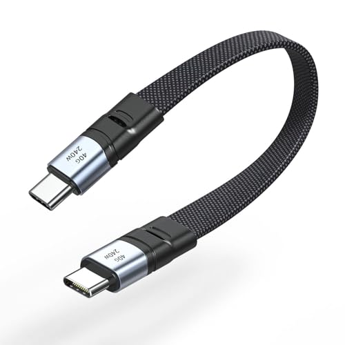 Short USB C to USB C Cable Flat 20CM/8inch,TYPE-C C to C cable with 40Gbps Data Transfer 240W PD Fast Charging 8K@60Hz, Compatible for iPhone 15 Pro Max, External SSD, for MacBook、for Ipad