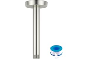 Lordear Shower Arm 6 Inch Brushed Nickel Ceiling Mount Shower Arm and Flange 6” Shower Head Extension Arm Design for Rainfall Showerhead,Round Pipe